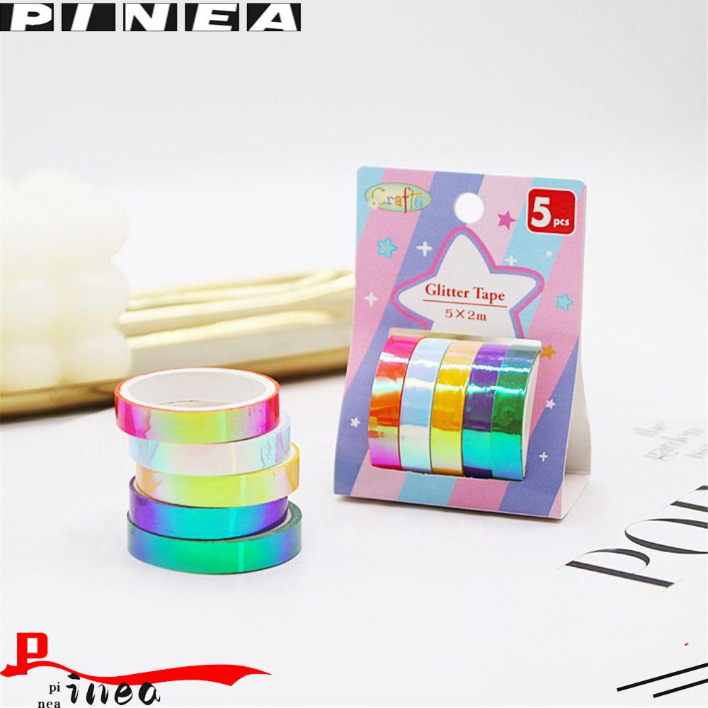 Nanas 5pcs /Set Laser Washi Tape Set Dekorasi Scrapbooking Glitter Gradasi Berubah Warna