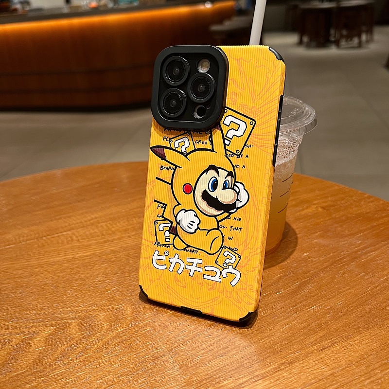 IPHONE Soft case Pelindung Kulit Tekstur Vertikal Kartun Pikachu Mario Untuk Iphone14 13 12 11 Pro Max X XR XS Max7 8 Plus