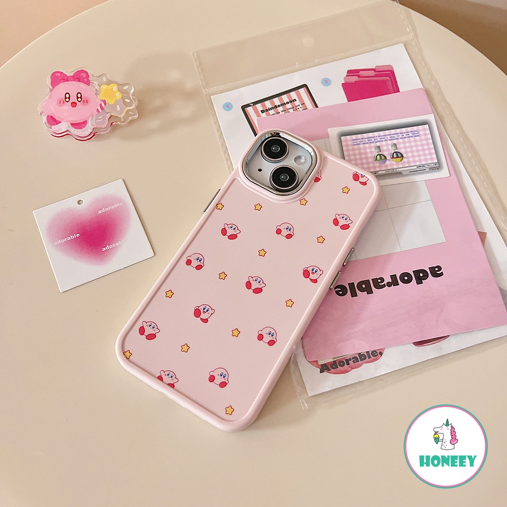 IPHONE Casing Belakang Ponsel Kirby Fashion Kartun Untuk Iphone14 13 11 12 Pro Max 11 promax Xr Xs 7 8Plus Pink Full Layar Bintang Anti-Shock Phone Cover