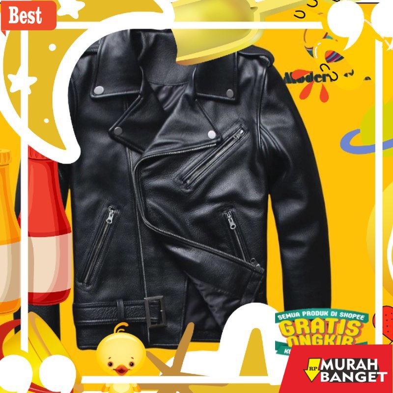 Jaket kulit pria terbaru- jaket kulit pria jaket semi kulit cangcuter ramones import premium/ Shopee