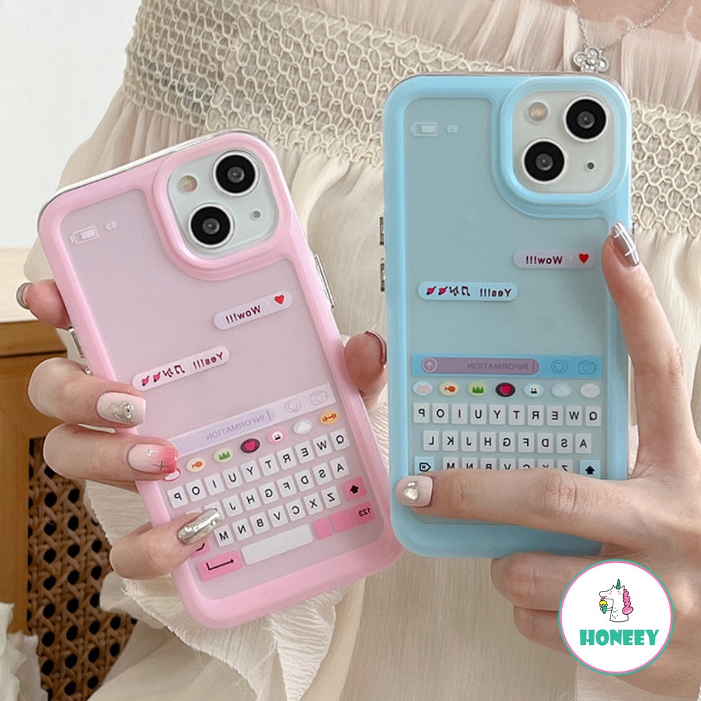 IPHONE Lovely Chat Keyboard Pink Biru Bening Casing Ponsel Untuk Iphone14 11 12 13 Pro Max XR X XS 7 8plus Shockproof Soft TPU Phone Cover