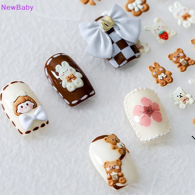 Newbaby 5D Anime Cream Beruang Stiker Kuku Kelinci Cookie Busur Dan Gadis Kecil Nail Art ID