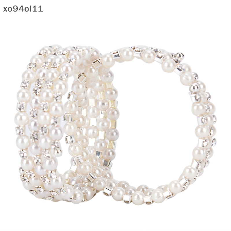 Xo Kristal Mutiara Multilayer Lebar Elastis Manset Gelang Bangle Gelang Perhiasan OL