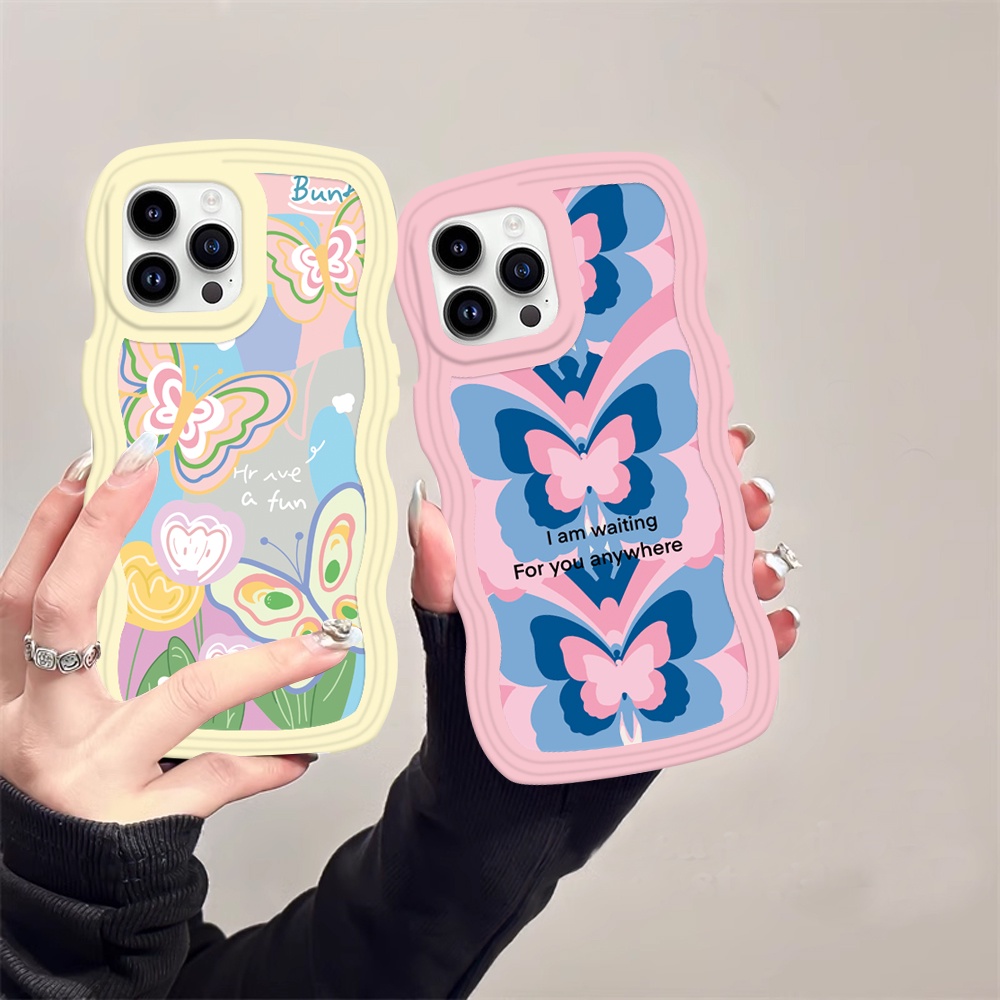 Soft Case VIVO Y02 Y16 V25E V27E Y22S Y35 Y01 Y21T Y21S Y33S Y12 Y15 Y17 Y11 Y12S Y12A Y15S Y15A Y20S Y91C Y19 Y30 Y50 Sarung Telepon TPU Tepi Gelombang Kupu-Kupu Warna-Warni