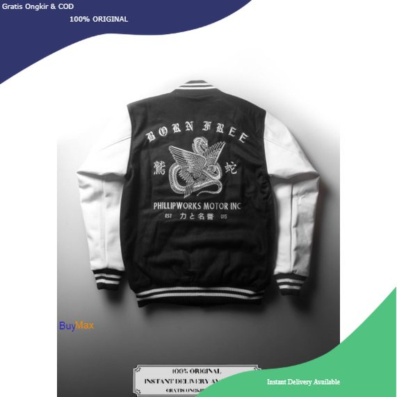 Phillipworks Velocity Black White Varsity / BuyMax / Phillip Works / Jaket PhillipWorks
