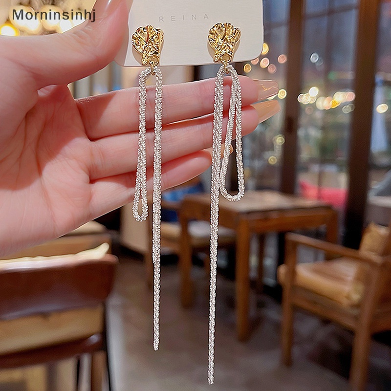 Mornin 1pasang Anting Berlian Imitasi Ringan Vintage Fashion Rumbai Bling Gaya Korea Berlebihan Menjuntai Earring Chain Untuk Wanita Hadiah id