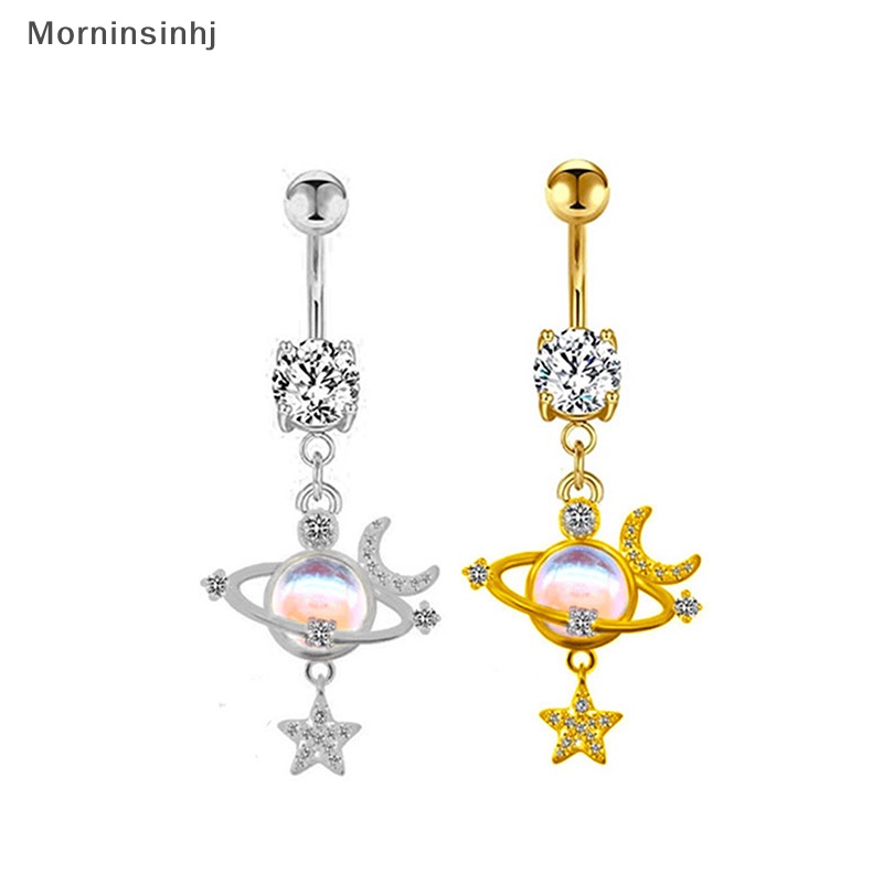 Mornin Cincin Pusar Planet Stainless Steel Terang Bulan Bintang Pusar Menjuntai Belly Button Rings Untuk Wanita Perhiasan Tubuh id