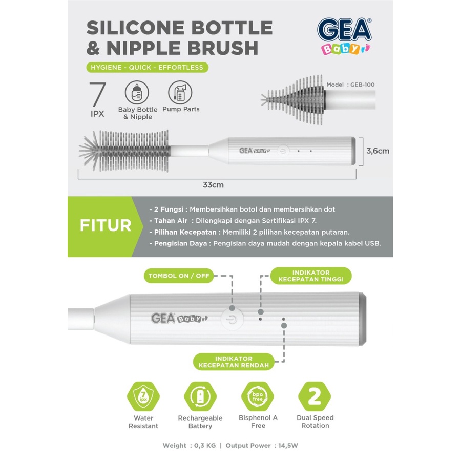 GEA Baby - Electric Silicone Bottle Nipple Brush | Sikat Botol Elektrik GEB-100