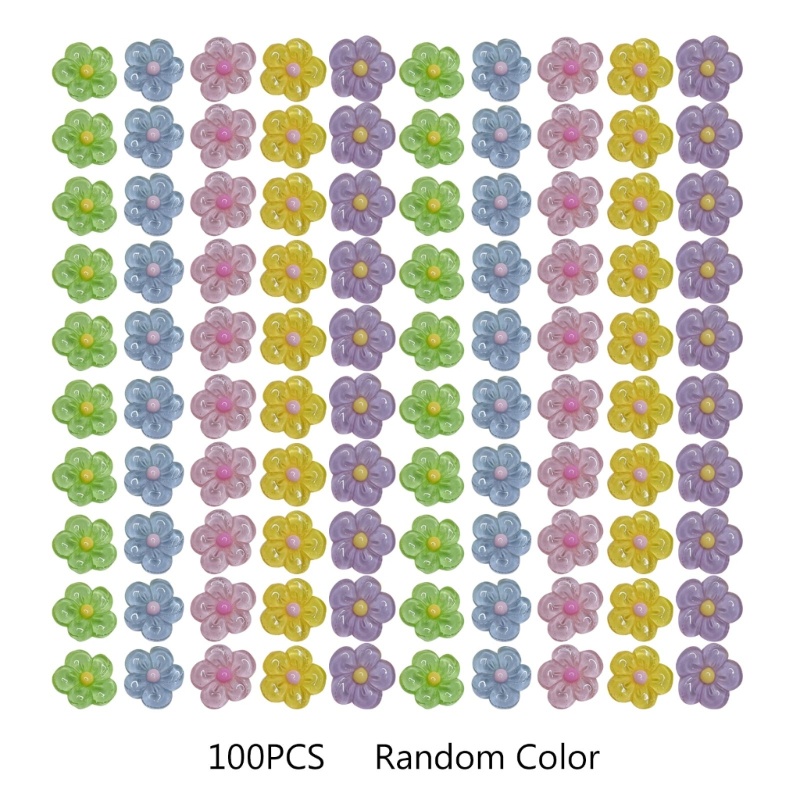 Siy 100pak Liontin Bunga Warna-Warni Hiasan Bunga Manik-Manik Bunga Berkilau