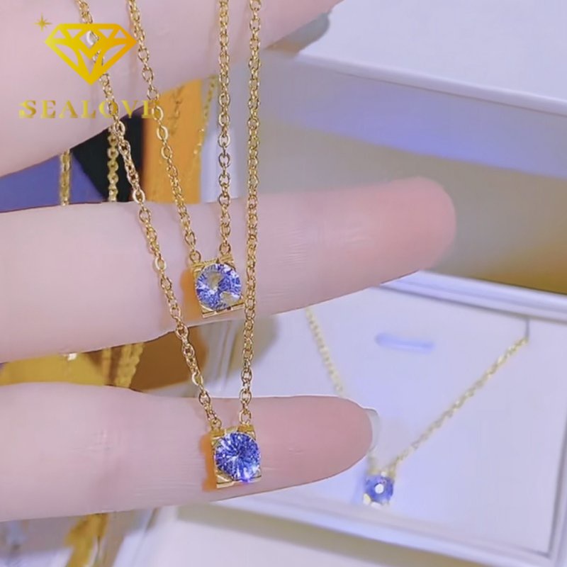 Kalung Titanium Permata Satu Berlian Emas 18K Anti Karat Aesthetic Cantik Korea Aksesoris Wanita Perhiasan