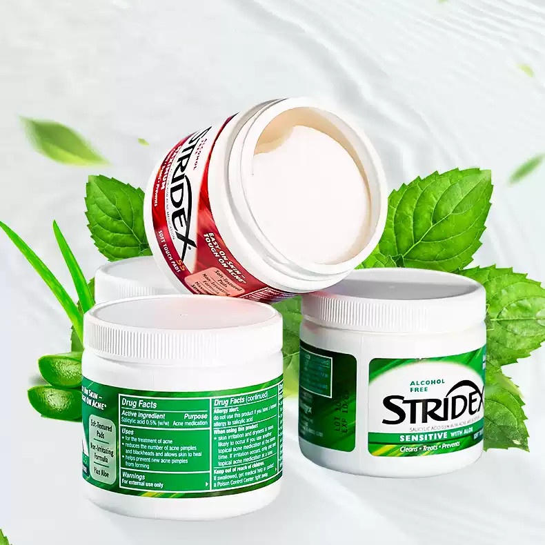 STRIDEX Salicylic Acid 0.5% Acne Control Alcohol Free Soft Touch 55 Pads Makeup Remover Deep Cleansing