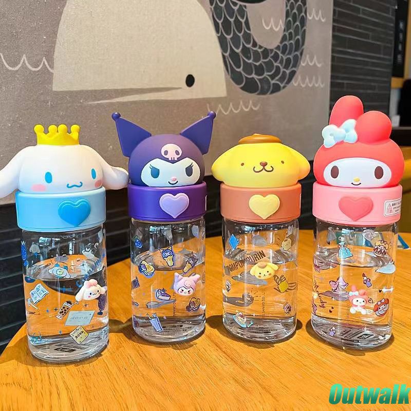 ღ 360Ml Kawaii Sanrio Botol Air Kuromi Cinnamoroll Pompompurin Kartun Anime Boneka Kaca Cangkir Lengan Mainan untuk Anak Laki-laki Perempuan Hadiah