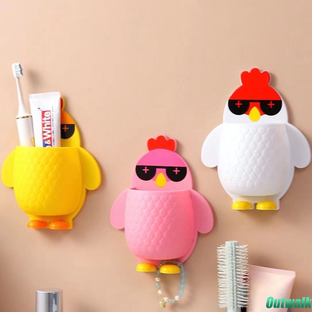 ღ Chick Shaped Wall Mounted Rack Cartoon Remote Storage Box Rumah Dapur Kamar Mandi Rak Penyimpanan Kreatif Gratis Punching Drain Holder