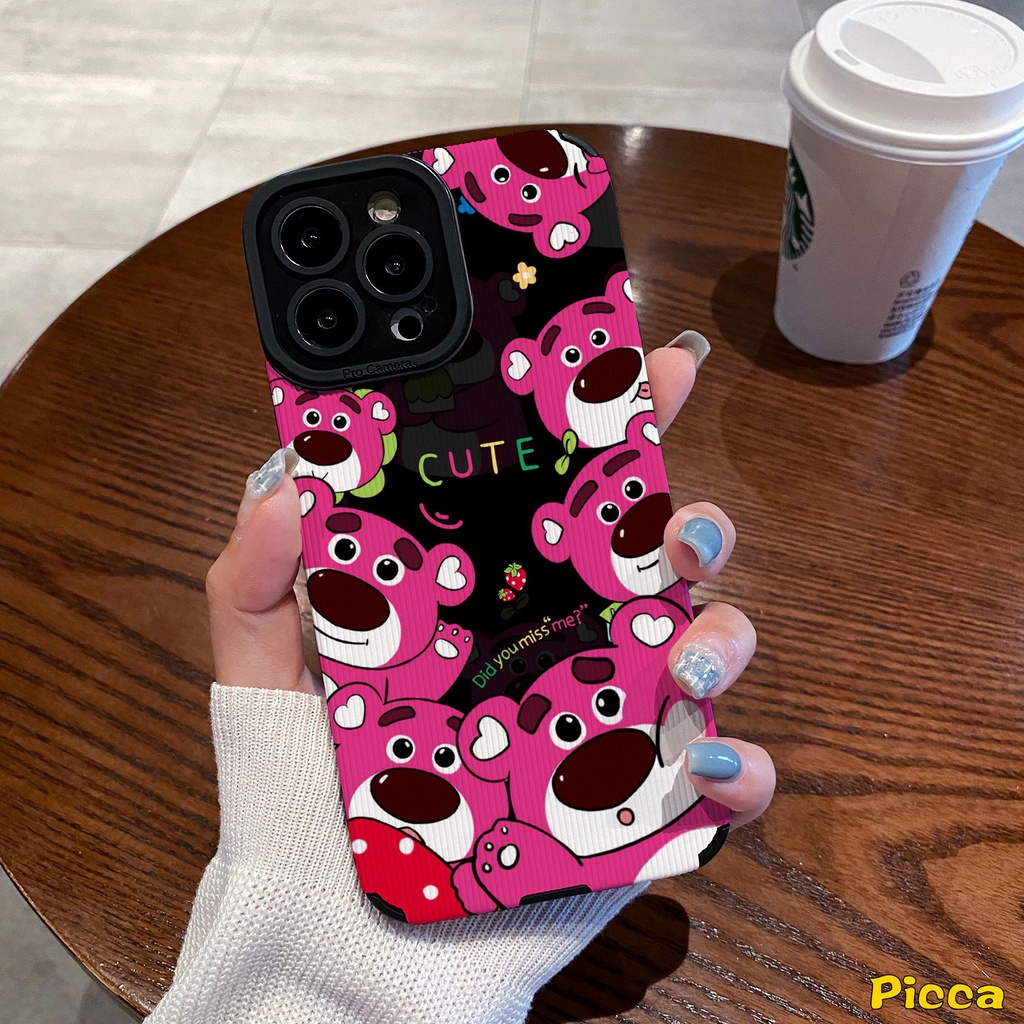 IPHONE Kartun Lucu Strawberry Bear Shockproof Phone Case Kompatibel Untuk Iphone12 11 13 14 Pro Max7 8 Plus XR X XS MAX 7Plus Lovely Manyo Mewah Tekstur Kulit Cover