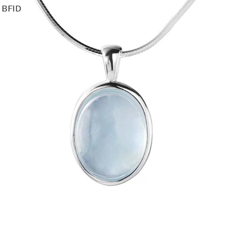 [BFID] Fashion Warna Perak Biru Moonstone Aquamarine Kalung Desain Unik Oval Rantai Klavikula Kristal Untuk Teman Wanita Perhiasan Hadiah [ID]