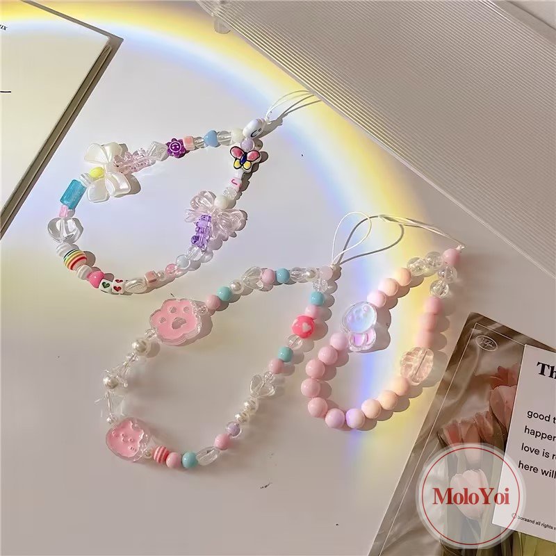 Fashion Rantai Ponsel Akrilik Manik-Manik Berbentuk Hati Charms Anti-Lost Hp Tali Lanyard Gantung Wanita Perhiasan Aksesoris