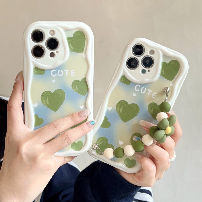 3D Mike White Hand Made Diy Green Cute Love Rainbow Soft Case iPhone 11 12 13 14 Pro Max New Apple for women girls Gift Bracelet