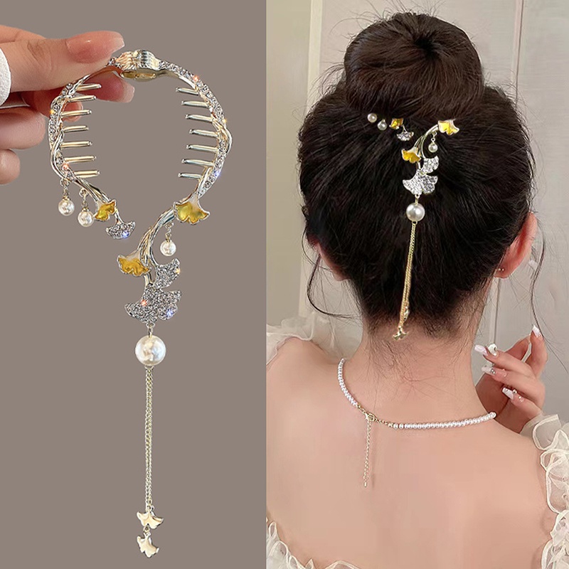 Alloy Mutiara Berlian Imitasi Bunga Rumbai Rambut Klip Fashion Ponytail Gesper Jepit Rambut Wanita Aksesoris Rambut