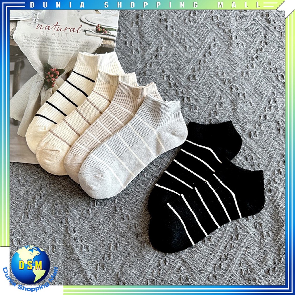 DSM Kaos Kaki Pria dan Wanita 6797 Kaos Kaki Ankle Motif Garis Kecil Kaos kaki Unisex Semata Kaki bahan Cotton Penyerap Keringat