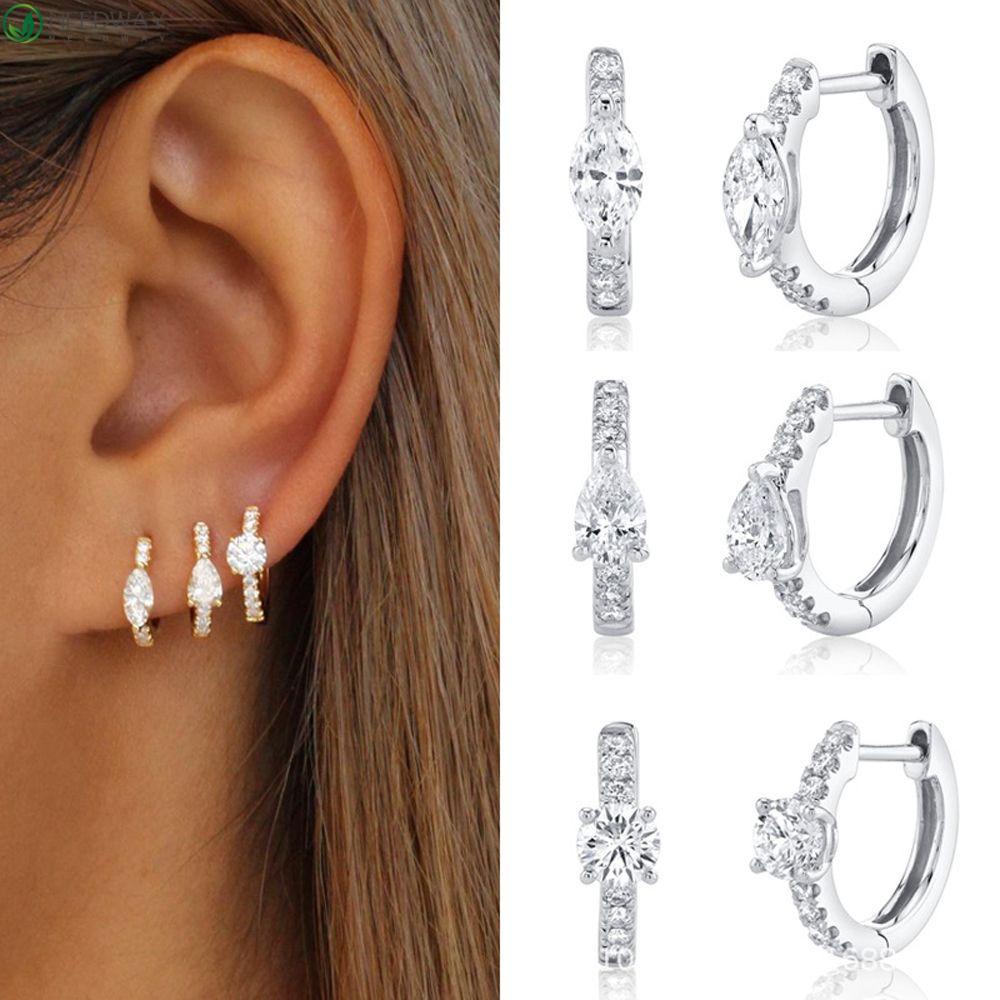 Needway Hoop Earrings Untuk Wanita Fashion Zirkon Kubik Tulang Rawan Helix Hadiah Pernikahan Perhiasan Halus Tragus Menjuntai Anting Tindik Telinga Perhiasan