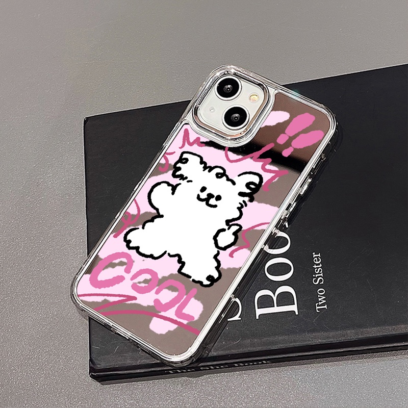 IPHONE Kartun Anjing Lucu Cermin Ponsel Case Kompatibel Untuk Iphone11 12 13 14 12Pro 13Pro 14Pro Pro Max XR X XS Max Electroplating Tombol Perlindungan Mirror Cover