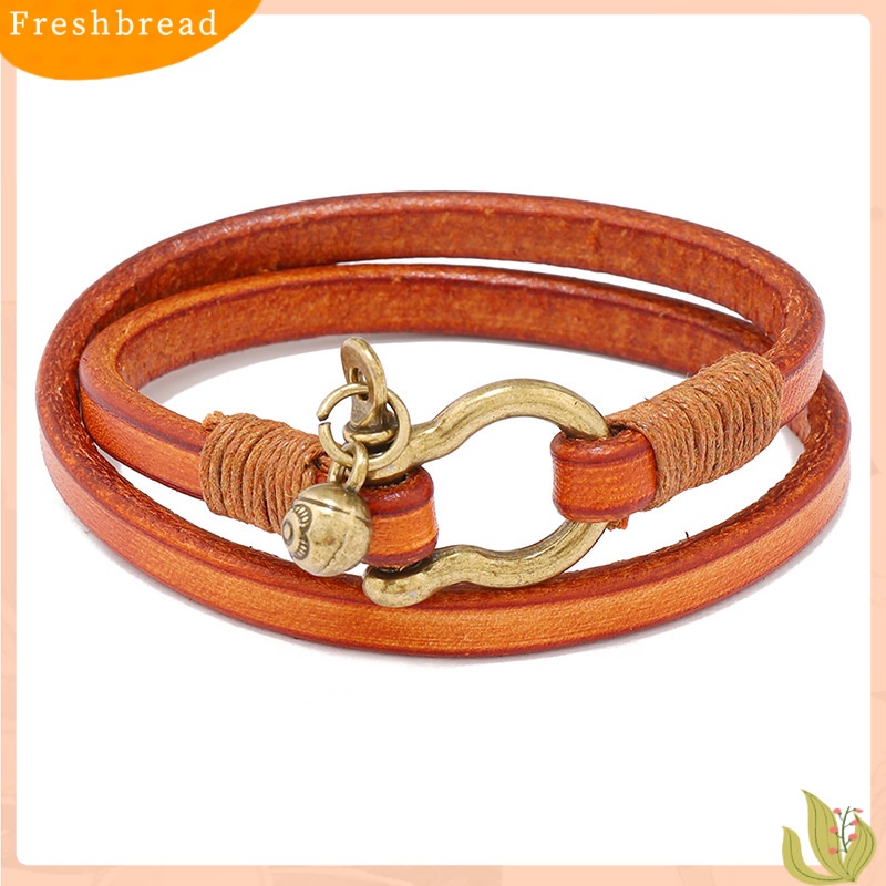 [FRA] Eropa Dan Amerika Kreatif retro Dua Lingkaran Pria Gelang Kulit Sederhana Tapal Kuda Gesper Gelang