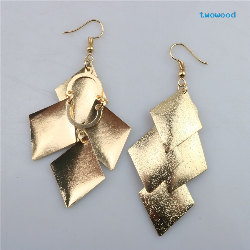 Twowood Fashionable Berlebihan Belah Ketupat frosted Daun Rumbai Anting earrings