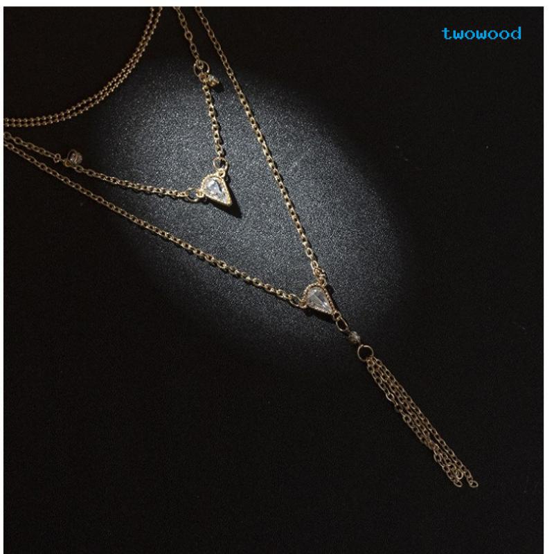 Twowood Four-layer chain drop Permata Berlian Kalung multi-layer Rumbai Liontin Kalung