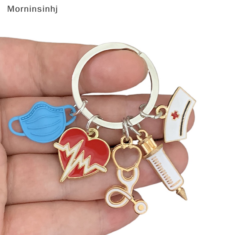 Mornin Dokter Gantungan Kunci Alat Gantungan Kunci Detak Jantung Nurse Cap Key Ring Hadiah Perawat Kreatif DIY Perhiasan Handmade id