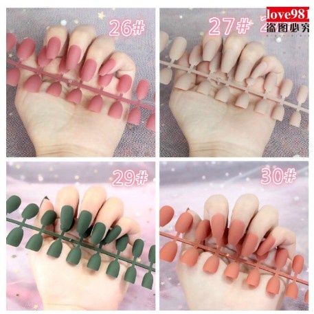 24pcs Kuku Palsu Warna Matte Halus