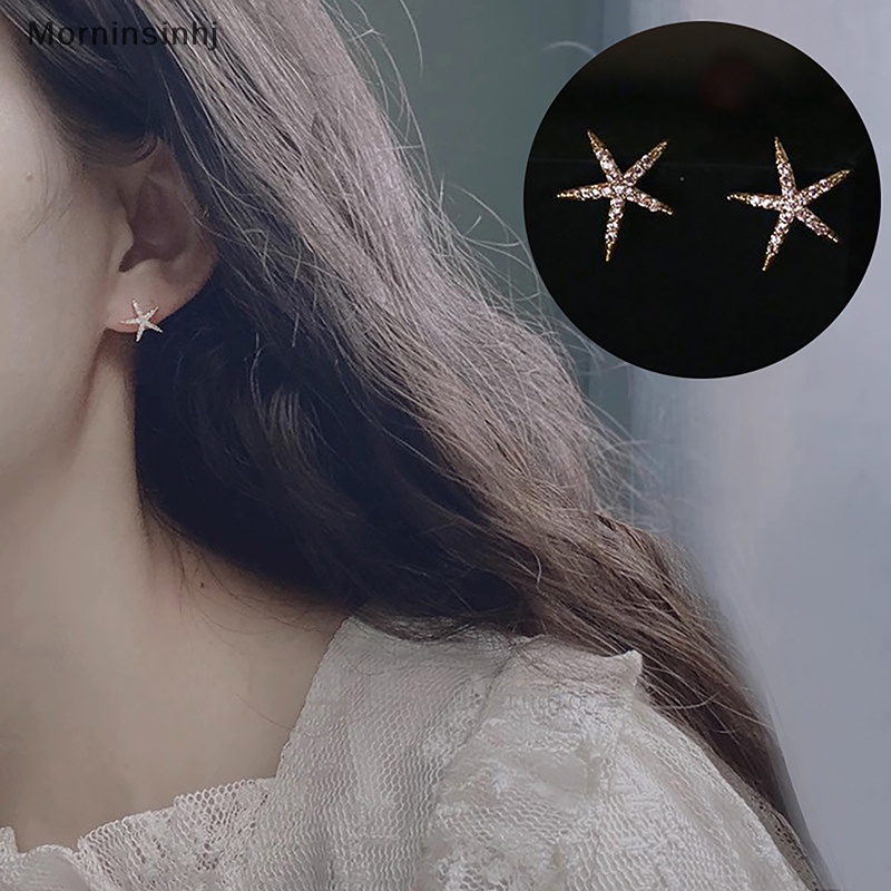 Mornin 1pasang Fashion Punk Zirkon Bintang Tembaga Ear Stud Earring Gaya Korea Manis Keren Bintang Laut Telinga Tulang Kuku Untuk Wanita Gadis Perhiasan id