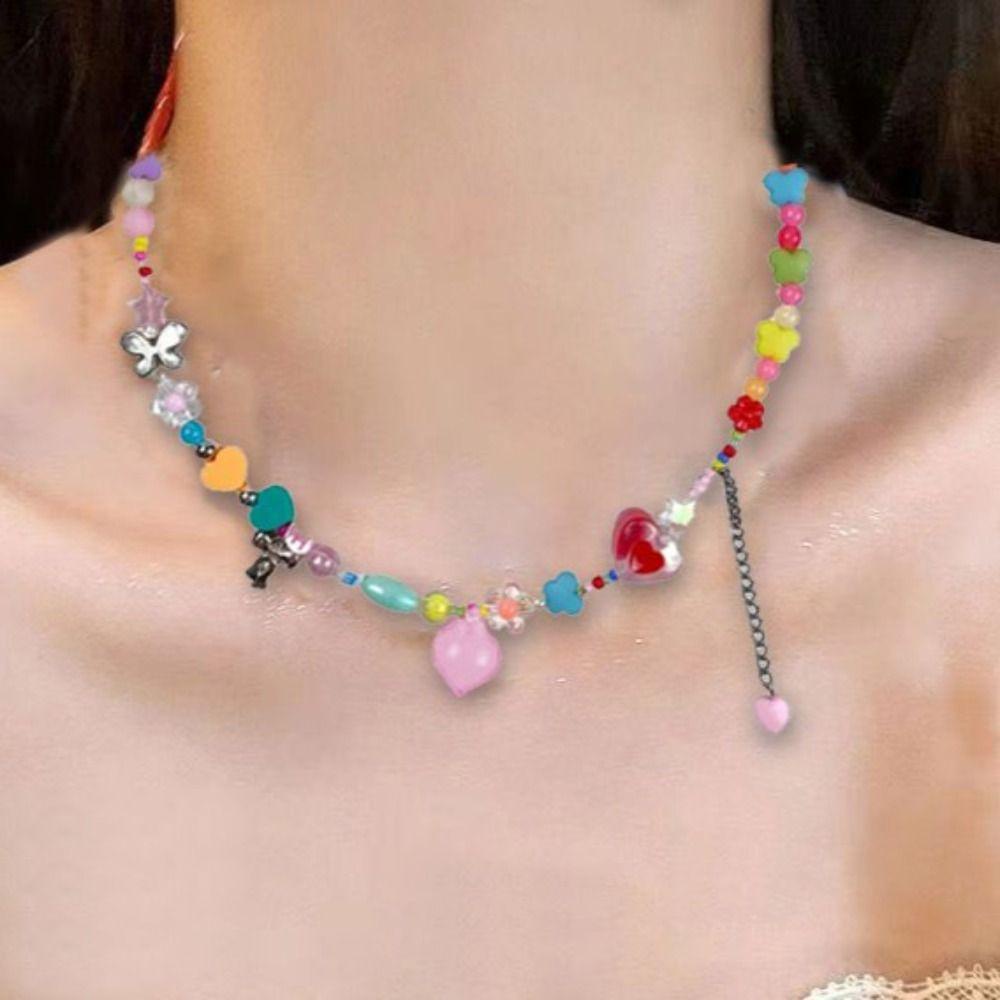 Mxbeauty Kalung Choker Manik Liontin Y2K Butterfly Korea Dopamin Choker Untuk Wanita