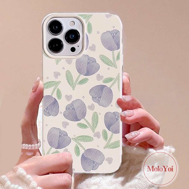 Musim Panas Lukisan Minyak Tulip Halus Shockproof Case Kompatibel Untuk IPhone 7Plus 11 13 14 12 Pro Max 7Plus XR XS X Max SE 2020lembut INS Fashion Gaya Korea Glossy Phone Cover