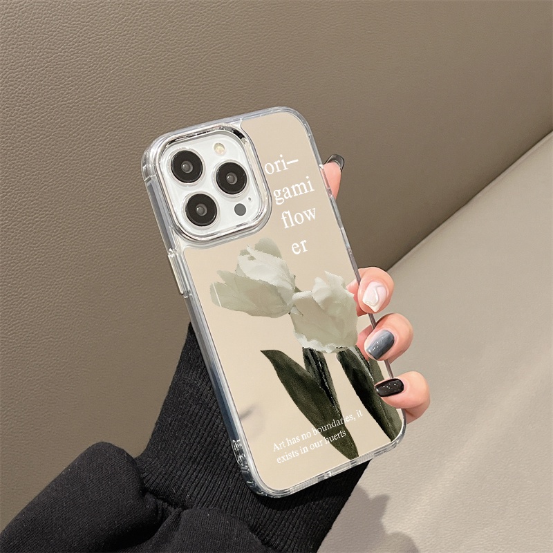 IPHONE Origami Bunga Cermin Ponsel Case Kompatibel Untuk Iphone11 12 13 14 12Pro 13Pro 14Pro Pro Max XR X XS Max Electroplating Tombol Perlindungan Mirror Cover