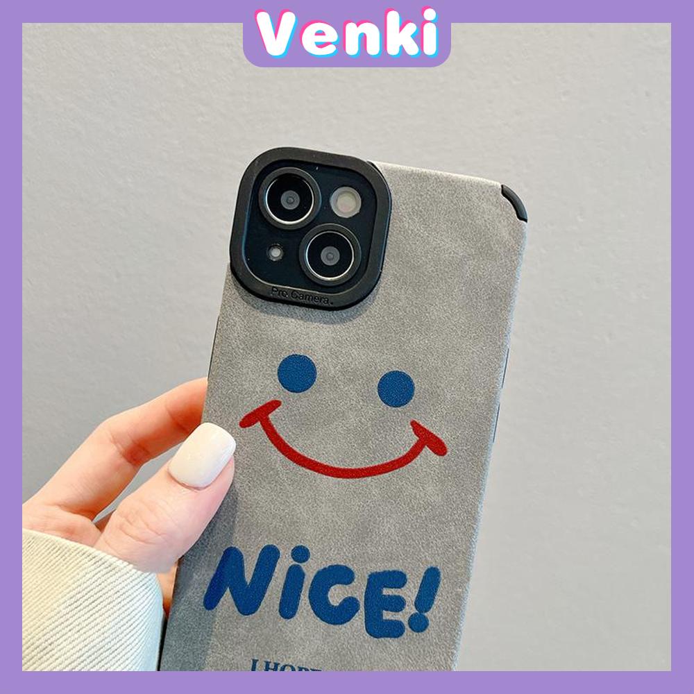 VENKI - Untuk iPhone 11 Case Leather Pupil Suede Case Soft Shockproof Phone Case Camera Protection Gray Simple Smile Kompatibel dengan iPhone 14 13 Pro max 12 Pro max xr xs 7Plus 8Plus