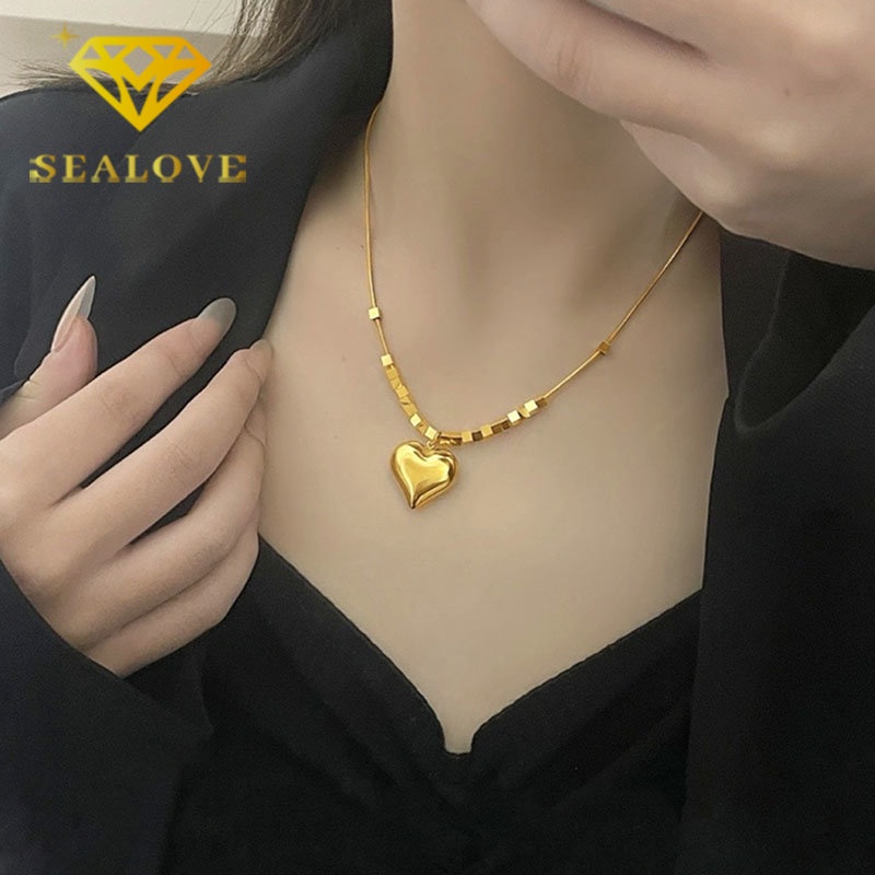 Kalung Titanium Wanita Hati Cantik Mewah Emas 18K Anti Karat Korea Fashion Aksesoris Wanita Perhiasan