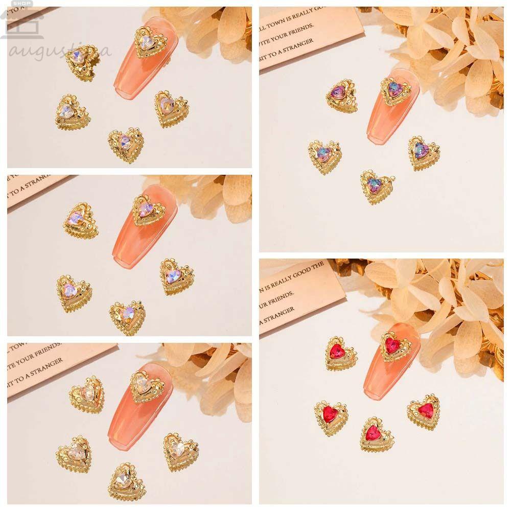 AUGUSTINA Agustina Dekorasi Kuku 3D Nail Art Drills Jepang Cinta Hati Peach Heart Heart Diamonds Nail Jewelry Untuk Wanita