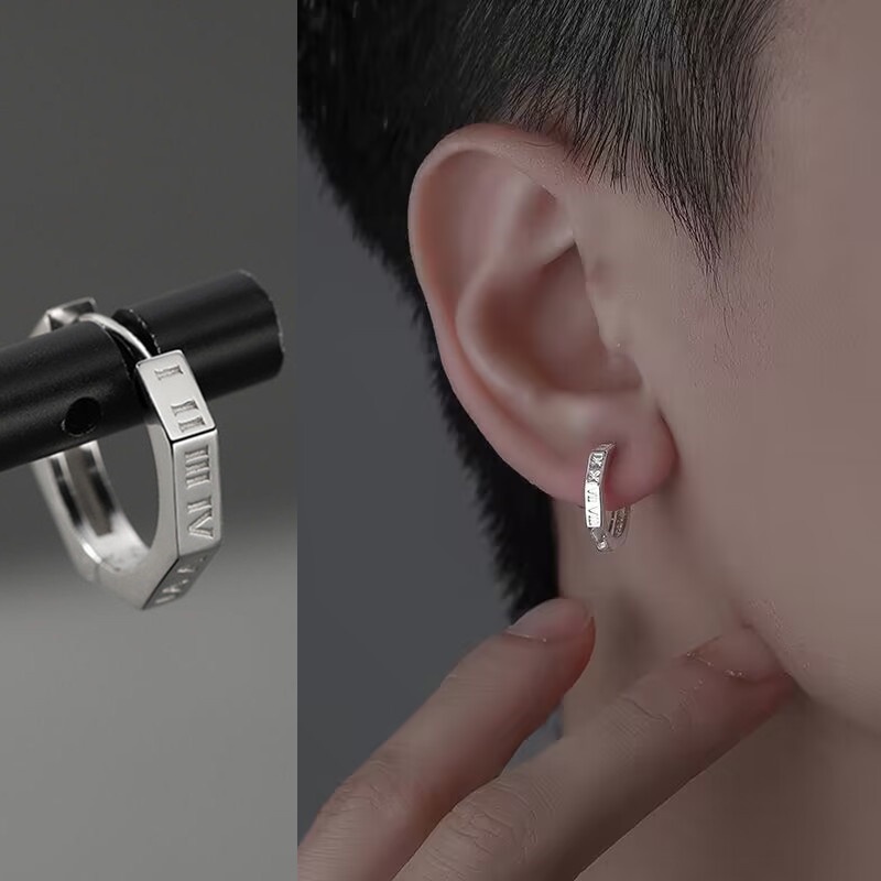Perak Pria Anting Pribadi Pria Single Pria Dan Wanita Cincin Telinga Romawi Digital Anting Cowok