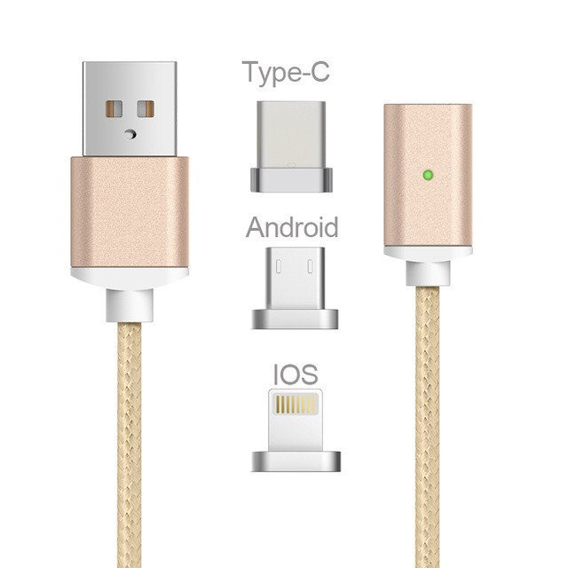 USB Nylon Magnetic 2.4A Fast Charging Data Cable 3 in 1 with LED Indicator