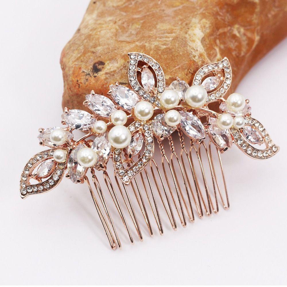 Lily Bridal Jepit Rambut, Perhiasan Rambut Pernikahan Sisir Rambut Pernikahan, Fashion Berlian Imitasi Sisir Mutiara Sisir Tiara Kristal Untuk Pengantin