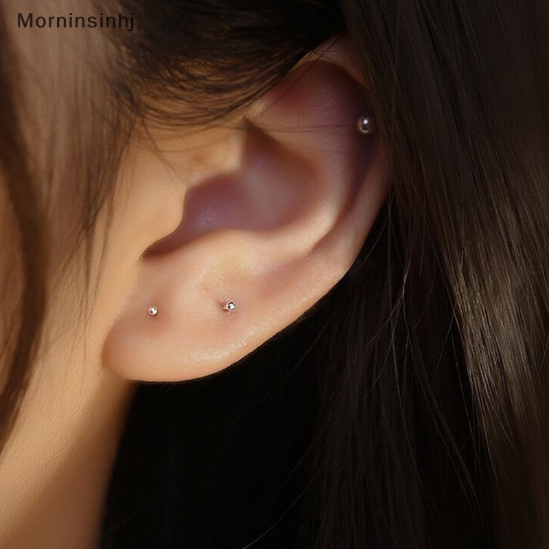 Mornin 2pcs Anting Stud Manik Kecil Minimalis Untuk Wanita Gadis Anting Sekrup Tulang Telinga Hypoallergenic Jewelry id