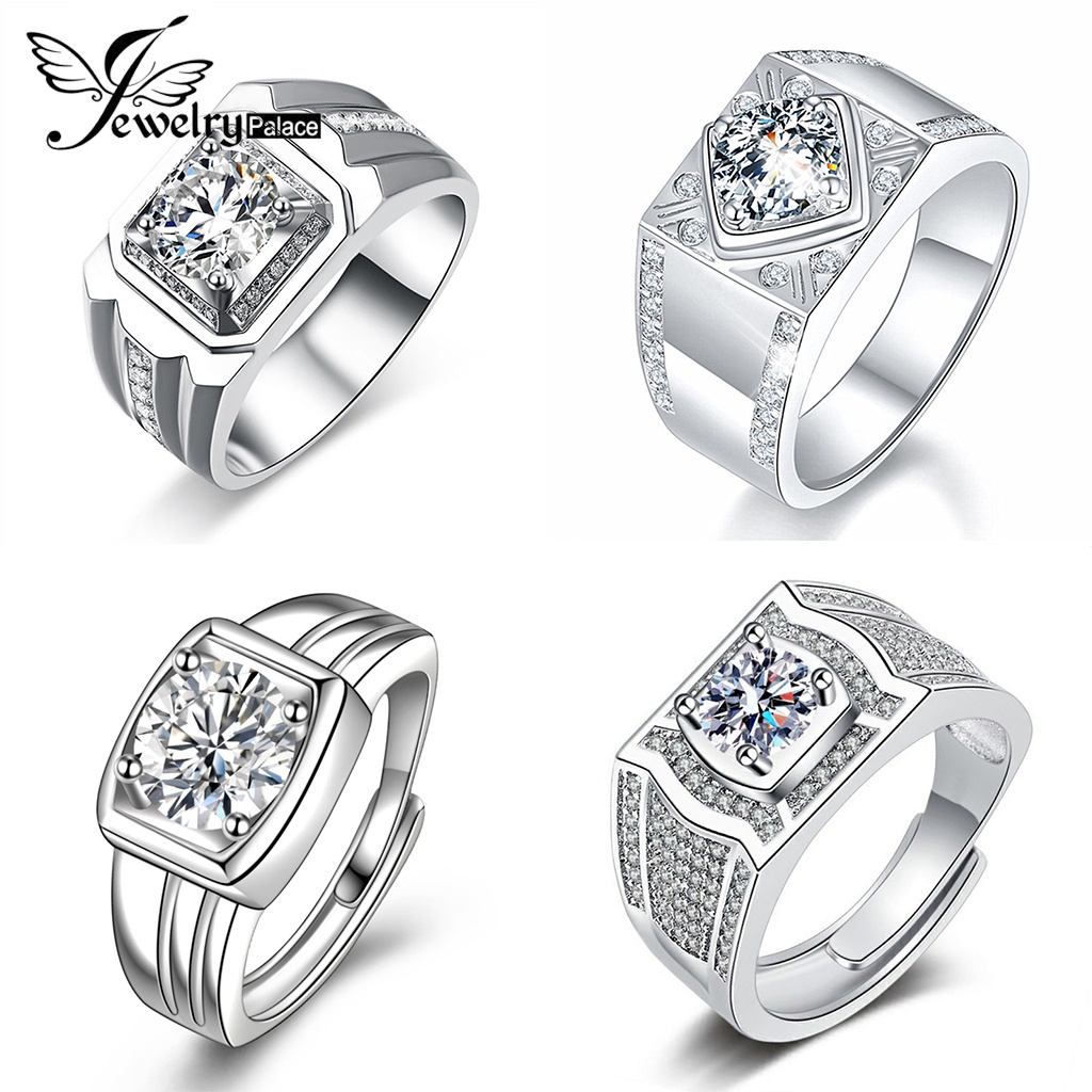 Jewelrypalace Cincin Moissanite Perhiasan Asli Simple Perak Pria925 Berlian M081