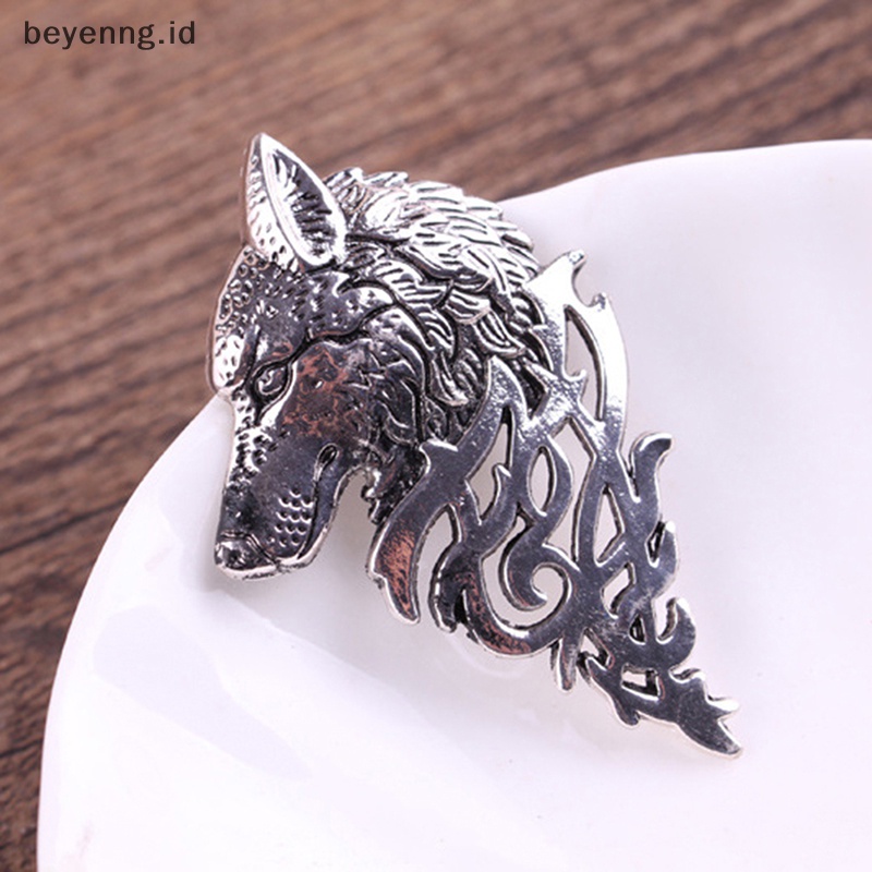 Beyen 1Pc Vintage Serigala Kepala Ksatria Bros Perhiasan Unisex Kerah Pin Gesper Koleksi ID