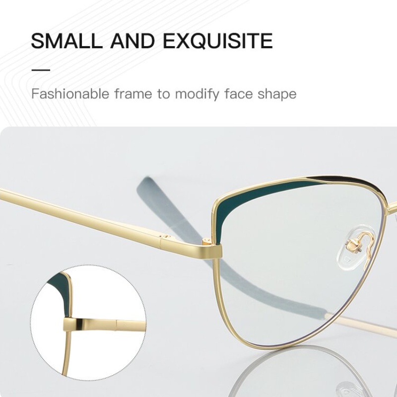 (YUZHU) Western Fashion Cat Eye Anti Blue Light Eyeglasses Metal Ketapel Kacamata Optik