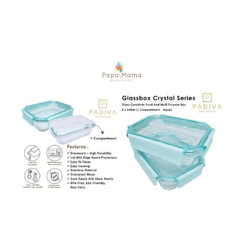 Padiva 640ml Aqua (2pcs) Crystal Glassbox 1 compartment (GBC640SA)