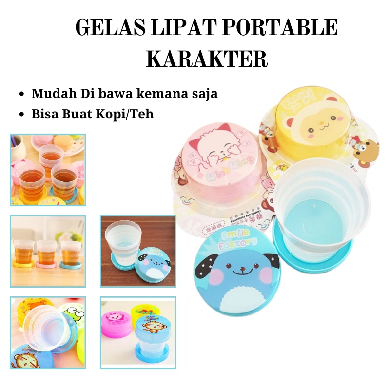 GOS -B412- Gelas Plastik Lipat Karakter - Gelas Lipat Portable Mini - Gelas Lipat Plastik Serbaguna