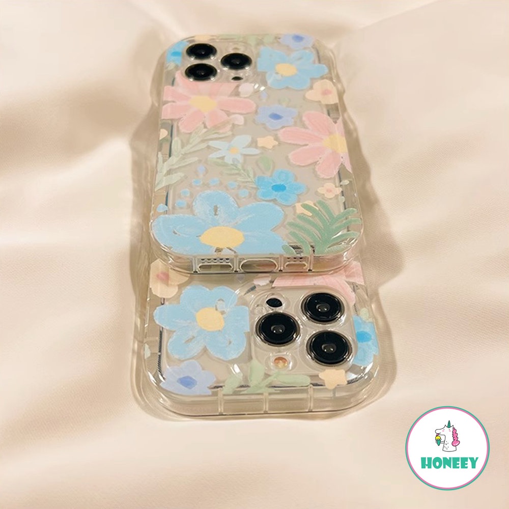 IPHONE Korea Lucu Cat Air Bunga Es Bening Ponsel Case Untuk Iphone14 13 12 11 Pro Max11 Graffiti Floral Lembut Shockproof Bumper Cover