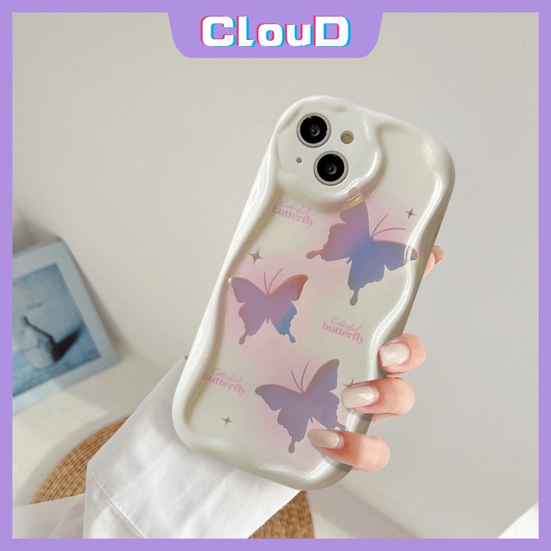 Case Untuk Redmi 9C NFC 9A 10C A1 A2 9 9T 10 10A Redmi Note8 9 10s 11s 12 10 11 10 Pro Max POCO M3 Fantasy Butterfly 3D Wavy Curved Edge Glitter Pearl Chain Lanyard Cover