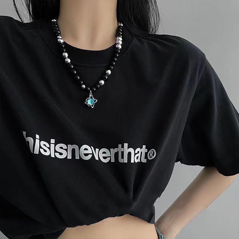 Cahaya Mewah Manis Gaya Keren Gaya Baru Obsidian Kalung Perempuan Gaya Baru Kepribadian Trendi Hip-Hop Gadis Panas Niche Desain Sen