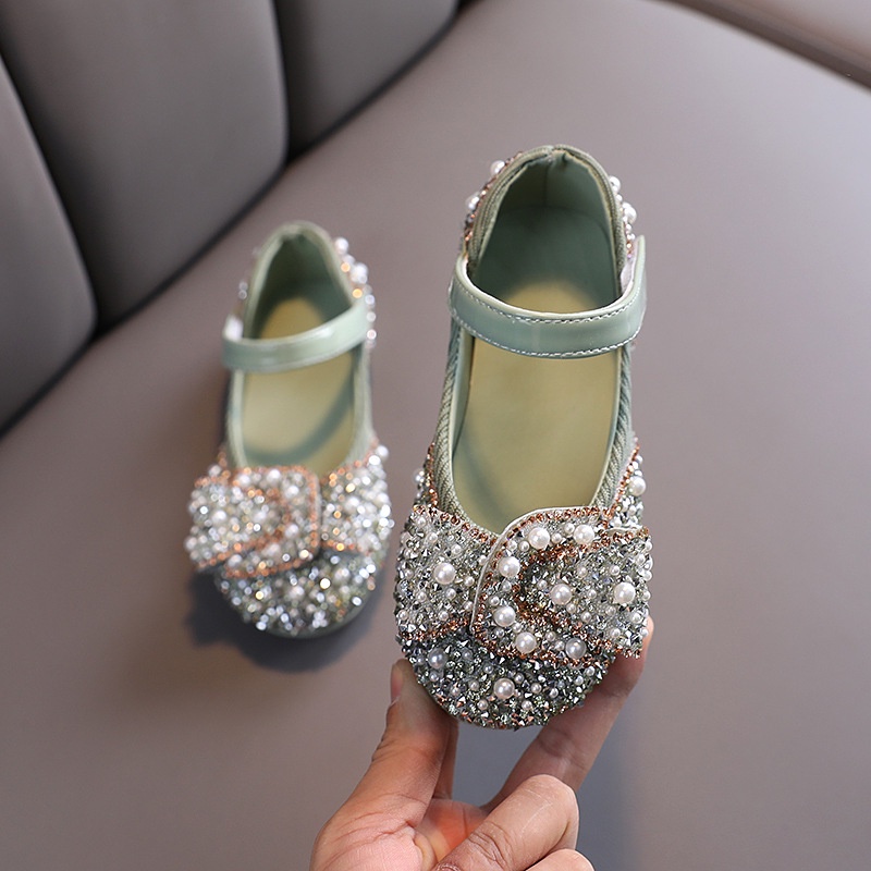 Sepatu Pesta Flat Anak Perempuan Size 21-36 Import Korea Princess Mutiara Blink Terbaru 1 2 Tahun - Tanggung